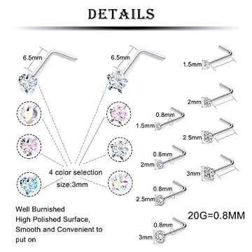 Kridzisw 20G Nose Ring Stud Piercing jewelry for Women 316L Stainless Surgical Steel Heart Star L Sh...