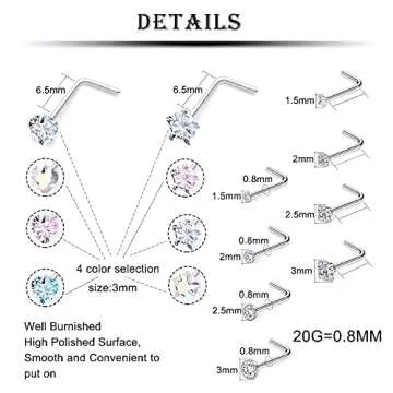 Kridzisw 20G Nose Ring Stud Piercing jewelry for Women 316L Stainless Surgical Steel Heart Star L Sh...