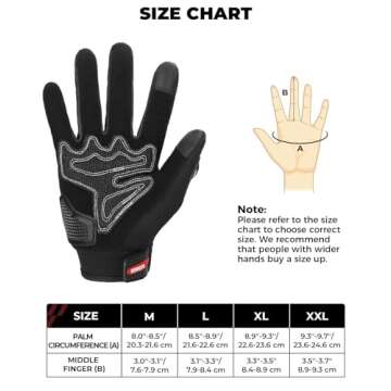 KEMIMOTO Motorcycle Gloves for Men, Touchscreen Cycling Gloves for Outdoor Sports On-Road/Off-Road/Mountain Motorcycle Motorcross Motorbike Dirt Bike Bicycle Racing ATV UTV, L, Black