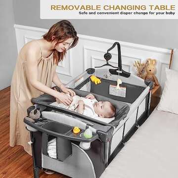 Mereryi Baby Bassinet Bedside Sleeper,5 in-1 Pack and Play Portable Crib for Baby,Multifunction Beds...