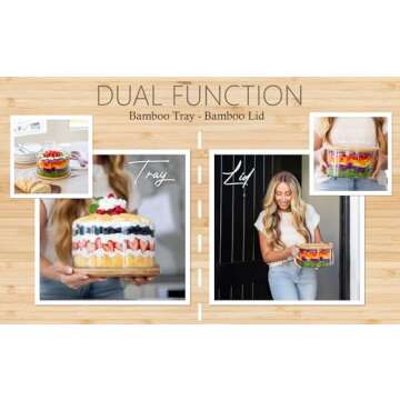 25DOL XXL 125 Ounces Clear Glass Salad Bowl Dish【Hand Blown】 Dual Function Bamboo Lid - Extra La...