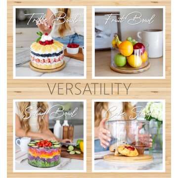 25DOL XXL 125 Ounces Clear Glass Salad Bowl Dish【Hand Blown】 Dual Function Bamboo Lid - Extra Large Mixing Bowl for Salads, Dessert, Fruit, Punch - Centerpiece Large Serving Bowls for Entertaining