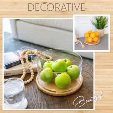 25DOL XXL 125 Ounces Clear Glass Salad Bowl Dish【Hand Blown】 Dual Function Bamboo Lid - Extra Large Mixing Bowl for Salads, Dessert, Fruit, Punch - Centerpiece Large Serving Bowls for Entertaining