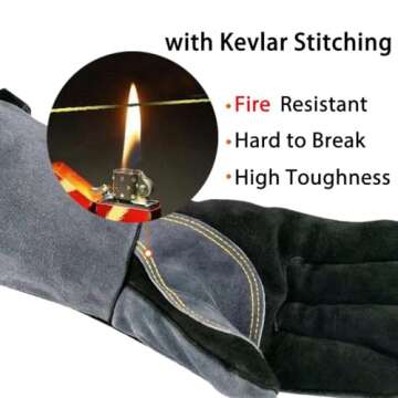 WZQH 16 Inches,932℉,Leather Forge Welding Gloves, Heat/Fire Resistant,Mitts for BBQ,Oven,Grill,Fir...