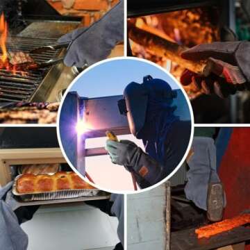 WZQH 16 Inches,932℉,Leather Forge Welding Gloves, Heat/Fire Resistant,Mitts for BBQ,Oven,Grill,Fireplace,Tig,Mig,Baking,Furnace,Stove,Pot Holder,Animal Handling Glove.Black-gray