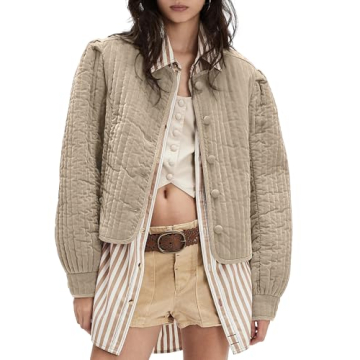 Locachy Women's Vintage Crew Neck Quilted Puffer Jacket Button Down Padded Cropped Fall Winter Outer...