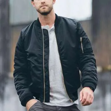 TACVASEN Men's Stylish Black Bomber Jacket for Winter