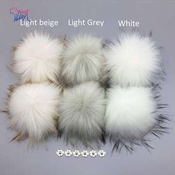 Furryvalley Faux Fur Pompom 6pcs DIY Crafts Fluffy Balls for Hat Shoes Scarves with Snap Fastener Re...