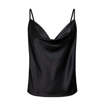 Miessial Women's Spaghetti Straps V Neck Satin Camisole Sleeveless Soft Tank Tops Black 8
