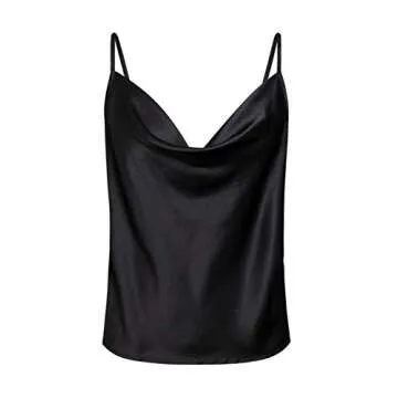 Miessial Women's Spaghetti Straps V Neck Satin Camisole Sleeveless Soft Tank Tops Black 8