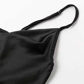 Miessial Women's Spaghetti Straps V Neck Satin Camisole Sleeveless Soft Tank Tops Black 8