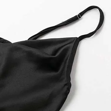 Miessial Women's Spaghetti Straps V Neck Satin Camisole Sleeveless Soft Tank Tops Black 8
