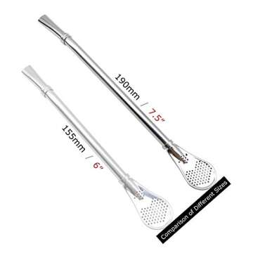 GFDesign Yerba Mate Bombilla Gourd Drinking Filter Straws Stirrer Food-Grade 18/8 Stainless Steel - Set of 2 with 2 Cleaning Brushes - 7.5 Inches Long