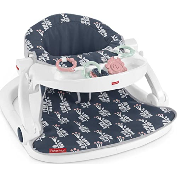 Fisher-Price Portable Baby Chair Sit-Me-Up Floor Seat With Snack Tray And Developmental Toys, Navy G...
