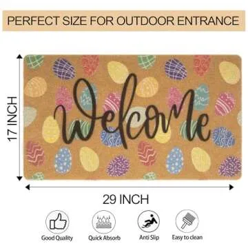 Easter Coir Doormat Spring Welcome Mat - Colorful Easter Eggs Front Door Mat Indoor Outdoor Entrance Decor 17 X 29 Inch