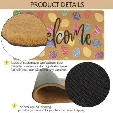 Easter Coir Doormat Spring Welcome Mat - Colorful Easter Eggs Front Door Mat Indoor Outdoor Entrance Decor 17 X 29 Inch