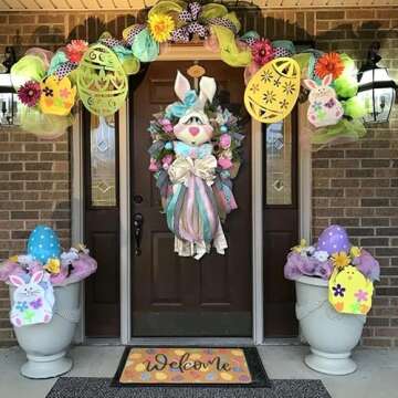 Easter Coir Doormat Spring Welcome Mat - Colorful Easter Eggs Front Door Mat Indoor Outdoor Entrance Decor 17 X 29 Inch