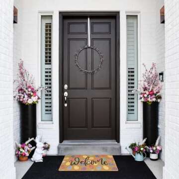 Easter Coir Doormat Spring Welcome Mat - Colorful Easter Eggs Front Door Mat Indoor Outdoor Entrance Decor 17 X 29 Inch