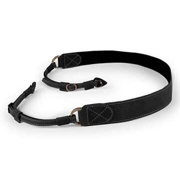 MegaGear SLR, DSLR Sierra Series Genuine Leather Camera Shoulder or Neck Strap, Black