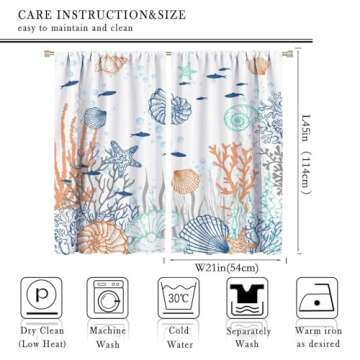 JanJCurt Nautical Coastal Curtains, Starfish Seashell Coral Beach Themed Drapes Ocean Orange Blue Te...