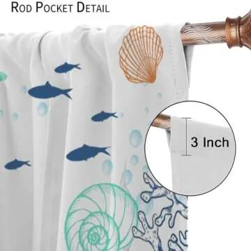 JanJCurt Nautical Coastal Curtains, Starfish Seashell Coral Beach Themed Drapes Ocean Orange Blue Teal Conch Print Window Treatments for Kitchen Living Room Bedroom, 42x45 Inch (No Blackout)