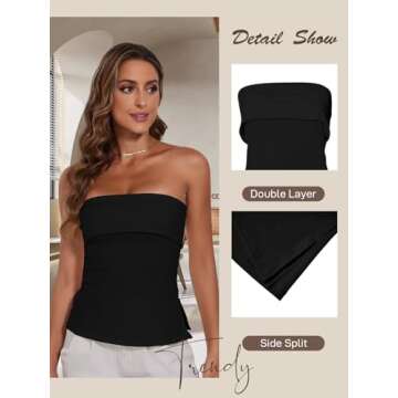 Strapless Tube Tops for Women Backless Going Out Bandeau Top Sexy Trendy Off Shoulder Side Split Sum...