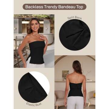 Strapless Tube Tops for Women Backless Going Out Bandeau Top Sexy Trendy Off Shoulder Side Split Summer Bustier Tops Black