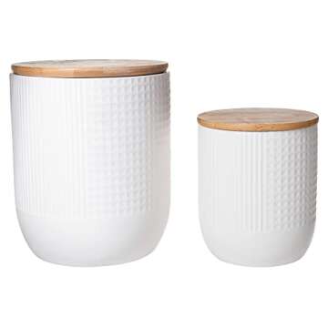 Urban Trends Collection 10922 Ceramic Round Canister with Bamboo Lid, Vertical Corrugated Pattern De...