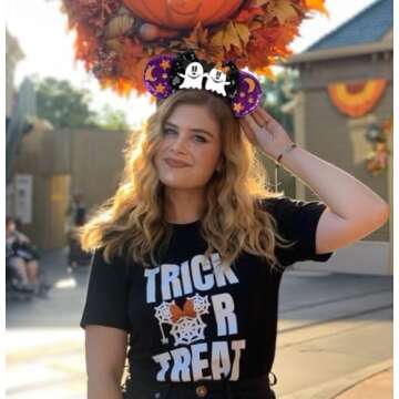 WOVOWOVO Halloween Mouse Ears Headbands for Women Girls, Bow Decoration Hairbands with Ghost Purple ...