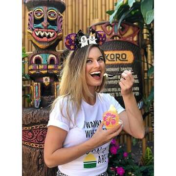 WOVOWOVO Halloween Mouse Ears Headbands for Women Girls, Bow Decoration Hairbands with Ghost Purple Sequin Headband Party Cosplay Hair Accessories Costume