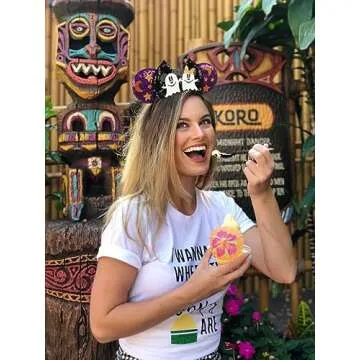 WOVOWOVO Halloween Mouse Ears Headbands for Women Girls, Bow Decoration Hairbands with Ghost Purple Sequin Headband Party Cosplay Hair Accessories Costume