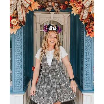 WOVOWOVO Halloween Mouse Ears Headbands for Women Girls, Bow Decoration Hairbands with Ghost Purple Sequin Headband Party Cosplay Hair Accessories Costume