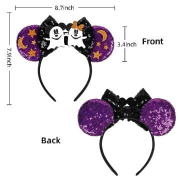 WOVOWOVO Halloween Mouse Ears Headbands for Women Girls, Bow Decoration Hairbands with Ghost Purple Sequin Headband Party Cosplay Hair Accessories Costume