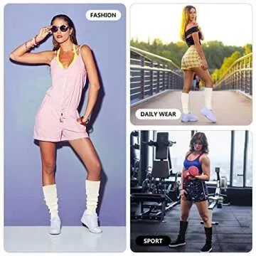 Junely Leg Warmers 80s Knit Leg Warmer Gothic Legwarmers Neon for 80s Party Halloween Ballet Dance Figure Skating Ice Skating Black White