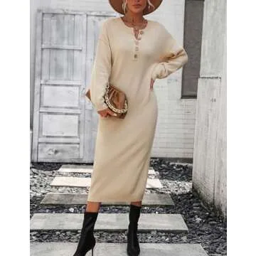 Flygo Womens Midi Sweater Dress Long Sleeve Pullover Casual Winter Dress Loose Maxi Sweater Dresses ...