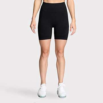 Aoxjox Vital Seamless Workout Biker Shorts for Women Tummy Control High Waisted Exercise Booty Running Short 5" (Vital New Black Marl, Small)