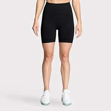 Aoxjox Vital Seamless Workout Biker Shorts for Women Tummy Control High Waisted Exercise Booty Running Short 5" (Vital New Black Marl, Small)