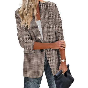 Zeagoo Womens Blazer for Work Professional Casual Long Blazer for Fall Jacket with Pockets Plaid Fas...