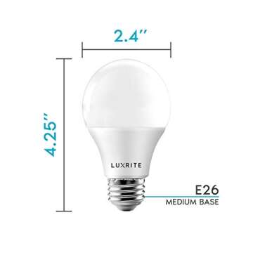 LUXRITE A19 LED Bulb 60W Equivalent, 3500K Natural White, 800 Lumens, Dimmable Standard LED Light Bulbs 9W, Enclosed Fixture Rated, Energy Star, E26 Medium Base - Indoor and Outdoor (24 Pack)