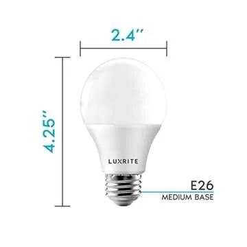 LUXRITE A19 LED Bulb 60W Equivalent, 3500K Natural White, 800 Lumens, Dimmable Standard LED Light Bulbs 9W, Enclosed Fixture Rated, Energy Star, E26 Medium Base - Indoor and Outdoor (24 Pack)