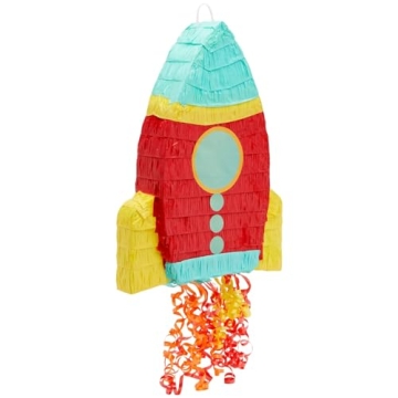 BLUE PANDA - Pull String Rocket Ship Piñata - Outer Space Party Decorations for Astronaut Themed Bi...