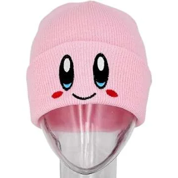 JILANI HANDICRAFT Kir-by Beanies hat Lovely face Embroidery Winter Knitted Hat Bonnet Cap Girls Boys Skiing Warm Unisex (Pink)