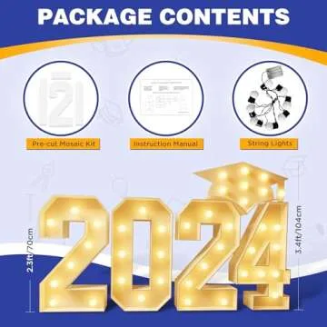 ZPISF Graduation Decorations Class of 2024, 2.3FT Large PRE-CUT 2024 Marquee Numbers Kit with Graduation Cap for Preschool High School College Prom Party Decor (2.3FT 2024+Cap, White)