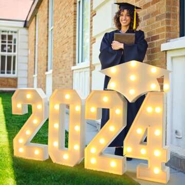 ZPISF Graduation Decorations Class of 2024, 2.3FT Large PRE-CUT 2024 Marquee Numbers Kit with Graduation Cap for Preschool High School College Prom Party Decor (2.3FT 2024+Cap, White)