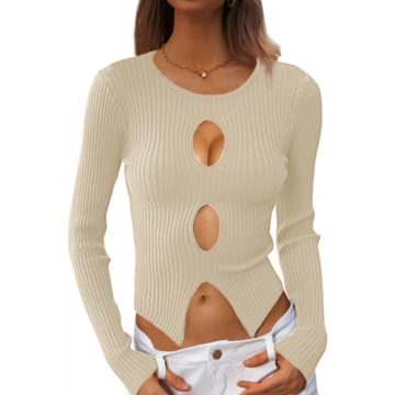 CHYRII Womens Sexy Fall Fashion Cutout Tops Ribbed Knit Winter Pullover Sweater Going Out Crop Tops ...