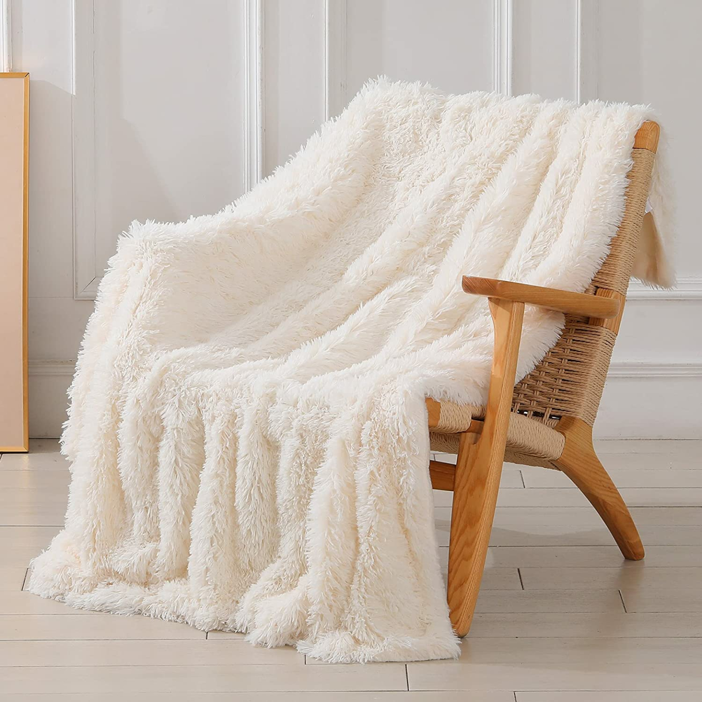 Soft Cream Faux Fur Throw Blanket - 50" x 60"