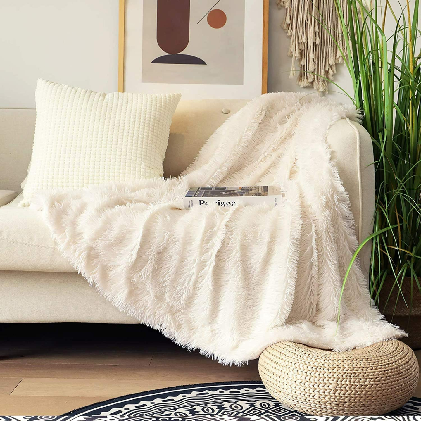Soft Cream Faux Fur Throw Blanket - 50" x 60"