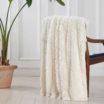 Soft Cream Faux Fur Throw Blanket - 50" x 60"