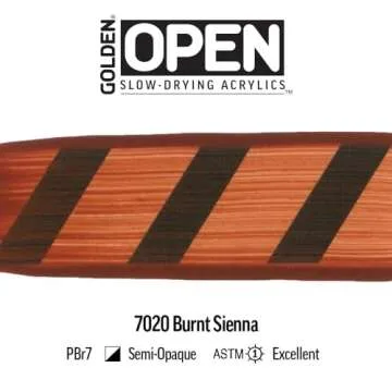OPEN Slow-Drying Acrylics by GOLDEN, Burnt Sienna, 2 fl oz. tube, Professional Acrylic Paint, Semi-Opaque
