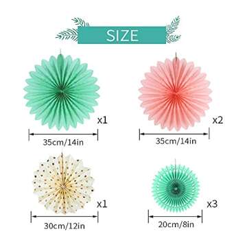 SUNBEAUTY Pack of 7 Paper Fans Decorations Kit Wedding Bridal Shower Baby Shower Birthday Decoration Hanging Paper Honeycomb Decoration, Cream Mint Green Rose Pink